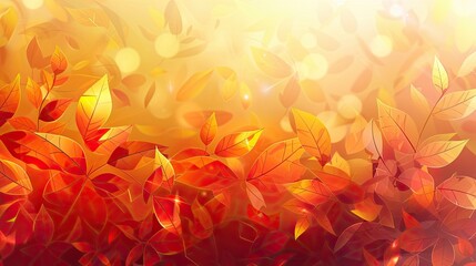 Wall Mural - Dynamic autumn wallpaper with glowing gradients and colorful polygonal leaves