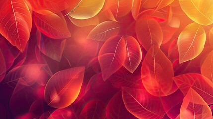 Wall Mural - Vibrant autumn leaves swirl in red and orange over a deep gold background