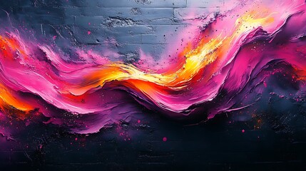 Wall Mural - Vibrant graffiti chaos, featuring swirling strokes and splattered spray paint layered over sharp angular shapes, bold neon colors contrasting with dark, gritty urban textures,