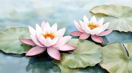 Poster - Watercolor Painting of Water Lilies.