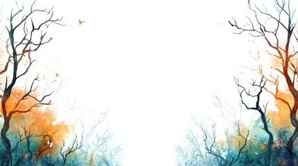 Wall Mural - Watercolor Forest Background with Copy Space.