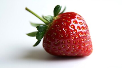 Wall Mural - Close Up of a Red Ripe Strawberry with Green Leaves