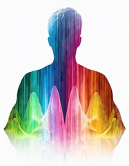 Wall Mural - Man with colorful sound wave on white background. Music concept. Vector illustration.