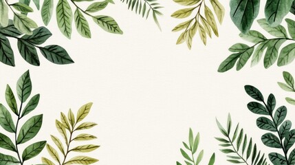 Aufkleber - Watercolor Green Leaves Border Frame.