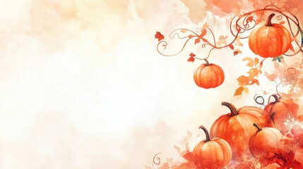 Wall Mural - Watercolor Autumn Pumpkins on Vine.