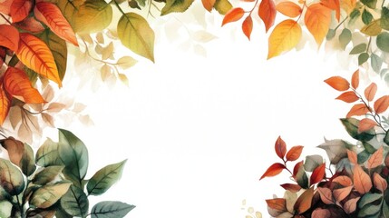 Wall Mural - Watercolor Autumn Leaves Border Frame.