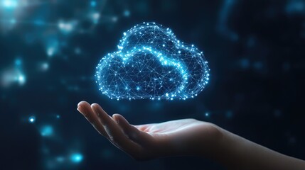 Poster - A virtual cloud icon floating above an outstretched hand, representing digital transformation and cloud-based agility for modern businesses.