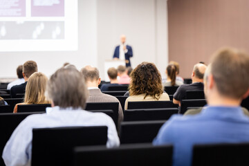 Wall Mural - rear view of the audience at a business conference meeting event listening to the speakers speech