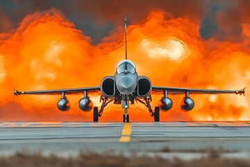 Poster - a fighter jet taking off from a runway