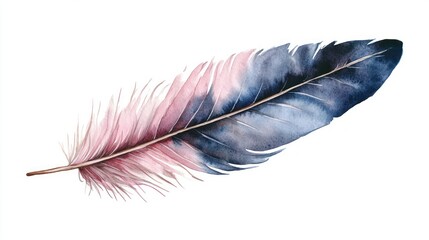 Wall Mural - Watercolor Pink and Blue Feather Illustration.