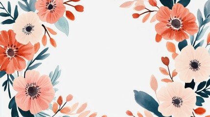 Wall Mural - Watercolor Floral Border with White Background.