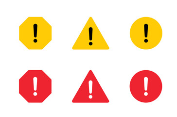 Poster - Risk, warning sign icon set in flat style. Danger caution symbol