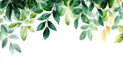 Aufkleber - Watercolor Green Leaves Border.