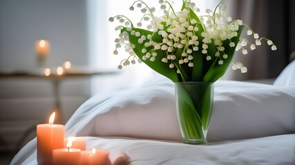 Canvas Print - lily of the valley on the bed