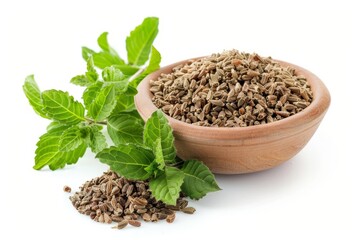 Wall Mural - A fresh Ajwain and Ajwain Power isolated on white