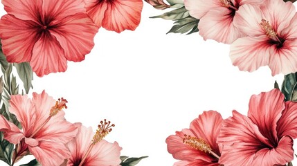 Wall Mural - Watercolor Hibiscus Floral Frame.