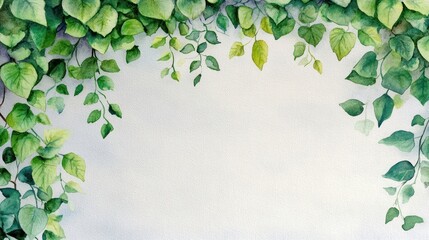 Wall Mural - Watercolor Green Leaves Border Frame.