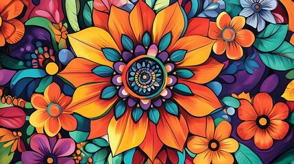 Sticker - Colorful Floral Pattern  Abstract Flower Design  Digital Art  Illustration  Mandala