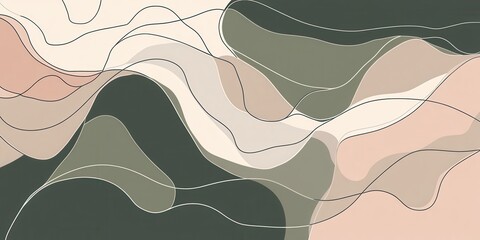 Wall Mural - Abstract wavy shapes in muted colors create a modern, artistic background.