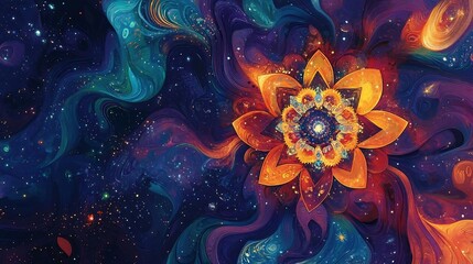 Wall Mural - Abstract Cosmic Flower with Swirling Nebula Background