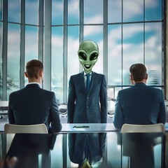 Wall Mural - an alien at a business meeting