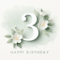  Elegant birthday card design featuring a large number 3 and floral elements.