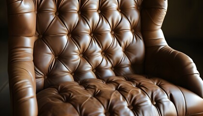 Wall Mural - Elegant tactile details of vintage tufted brown leather showcasing luxury and timeless charm