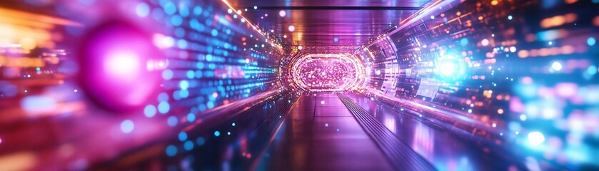 Poster - A vibrant tunnel of light, filled with dynamic colors and patterns, creating a mesmerizing futuristic atmosphere.