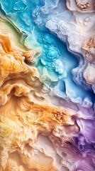 Poster - Abstract fluid art with vibrant swirls of orange, blue, and purple creating a stunning visual effect. Perfect for modern decor.