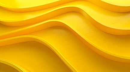 Poster - 3D yellow background with wavy patterns, light and shadow, minimalist style, symmetrical composition, geometric shapes, soft lighting