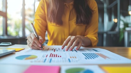 Poster - Businesswoman Reviewing Financial Data and Strategizing for Company Growth