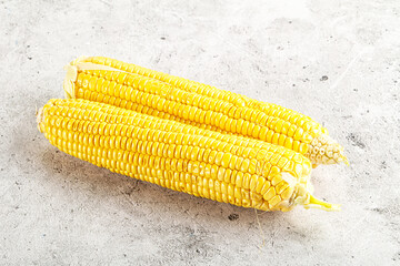 Sweet yellow raw corn cob