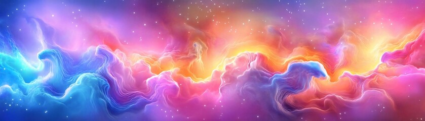 Poster - A vibrant cosmic scene featuring swirling colors of pink, blue, and orange, creating an ethereal and dreamy atmosphere.