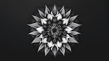 Sticker - Abstract Black and White Flower Mandala Illustration