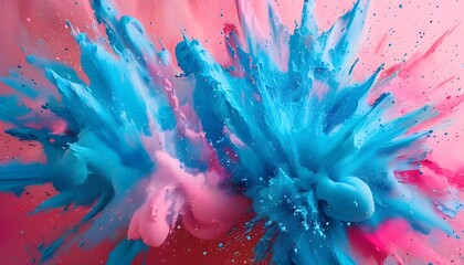 Wall Mural - Dynamic collision of bright blue and vivid pink paint splashes creating an explosion of vibrant colors and energetic movement