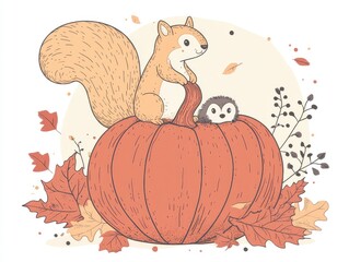 Canvas Print - squirrel with pumpkin