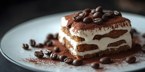 Wall Mural - Delicious Tiramisu with Coffee Beans