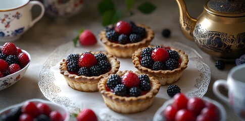 Wall Mural - Delicious Blackberry and Raspberry Tarts