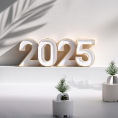 Wall Mural - 2025 happy new year 3d text design with white background