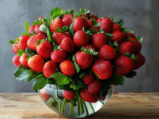 Canvas Print - strawberries in a bowl on wooden table