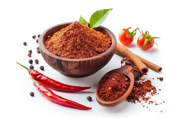 Wall Mural - A fresh Chili powder and Chili powder Power isolated on white