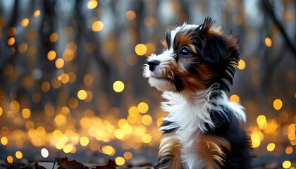 Wall Mural - Adorable dog portrait against a dreamy bokeh backdrop with ample copy space for text and design elements