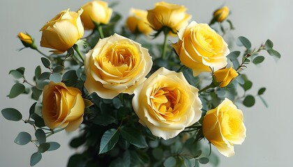 Wall Mural - Charming yellow roses bouquet on soft background, perfect for Valentines Day, anniversaries, or weddings with space for personal messages