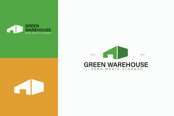 Wall Mural - flat green warehouse iconic logo design vector ideas. creative silhouette green warehouse zero waste storage logo vector design template with modern, elegant and simple styles.