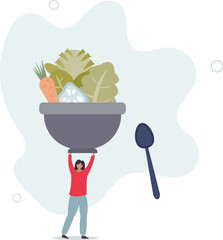 healthy eating concept. Characters cooking fresh salad .flat design with people.