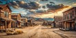 © InspireStock Gallery - Old ghost town with weathered wooden buildings and dusty dirt streets in wild west setting
