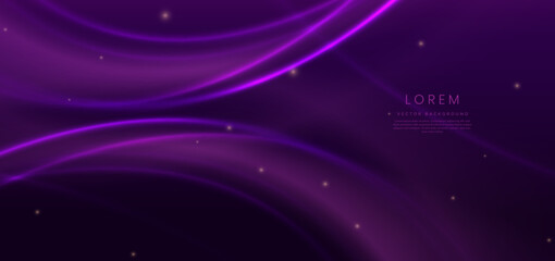 Wall Mural - Luxury dark purple background with purple glowing line curved and lighting effect sparkle.