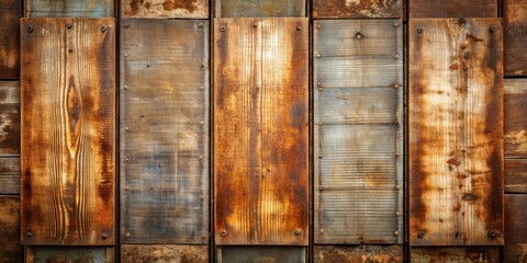 Aufkleber - Rusty metal background with weathered wood panels texture