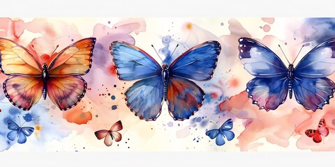 Canvas Print - Seamless pattern of watercolor butterflies in soft pastel shades fluttering across a light airy background perfect for springthemed designs