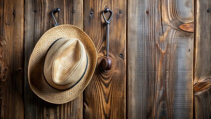 Poster - A single hat hanging on a rustic hook